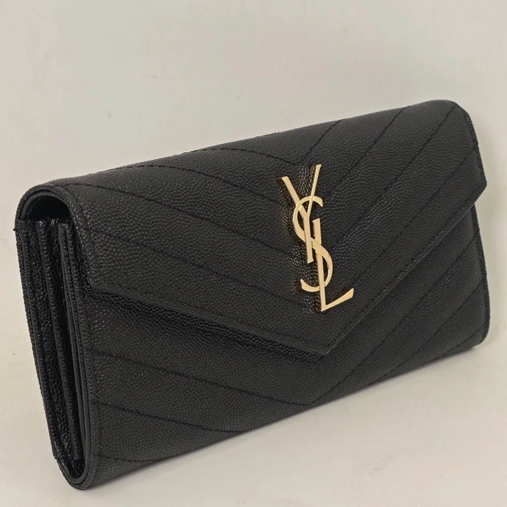 Yves Saint Laurent Quilted Black Clutch with Gold Accent